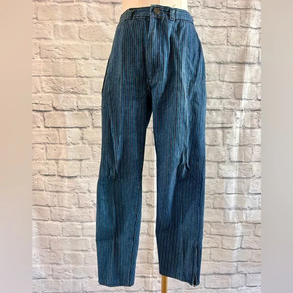 Vintage Striped Denim Jeans Cropped Straight Leg High Rise Mom Grunge 90s 80s - Picture 2 of 14